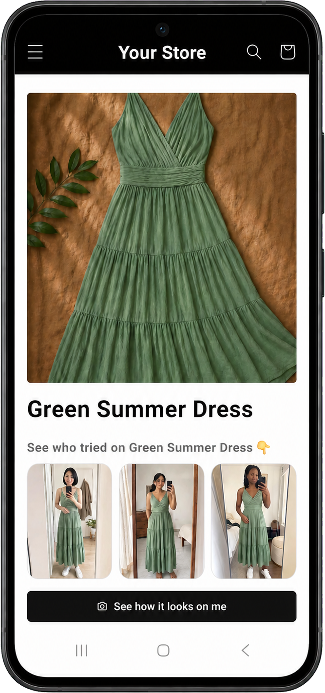 Product page displaying a row of approved shopper looks