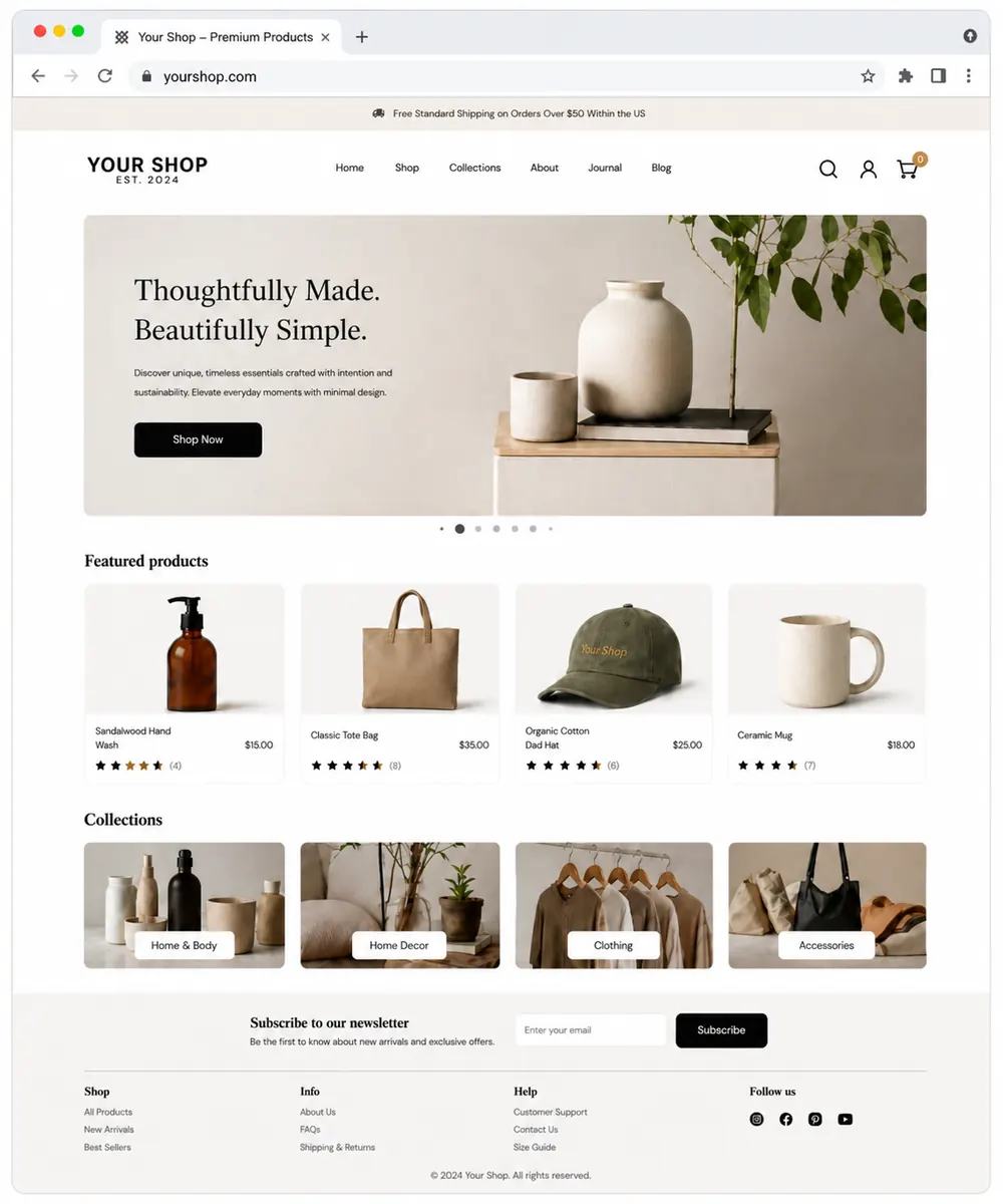 Storefront mockup showing a silent shopping experience
