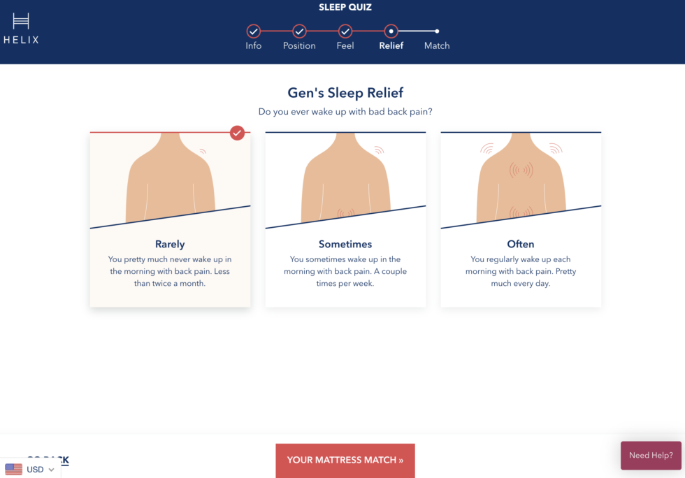 helix mattress sleep quiz