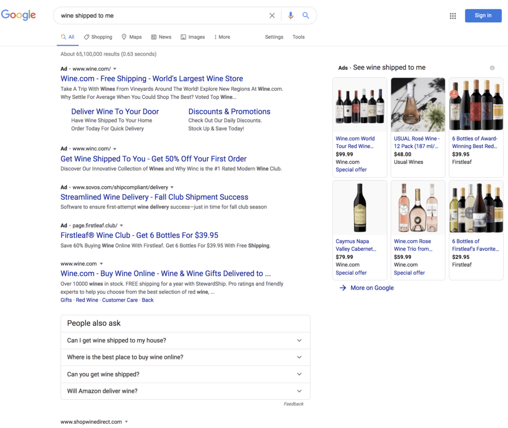 google search results - wine 